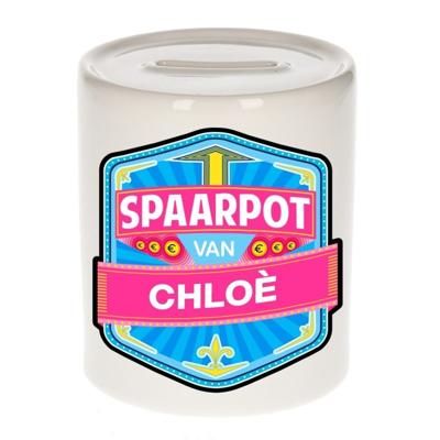 Kinder spaarpot met naam - Chloe - keramiek - met dop - wit - Sparen - Spaargeld van Chloe