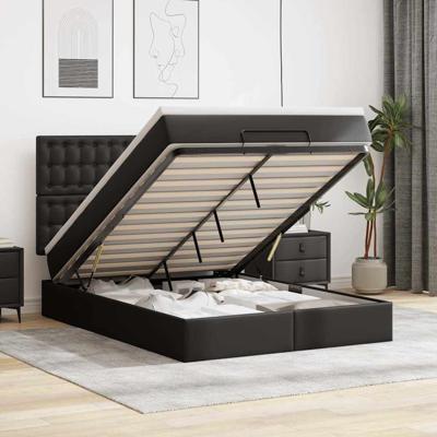 Ottoman bed met matras en LED's 140x200cm kunstleer zwart