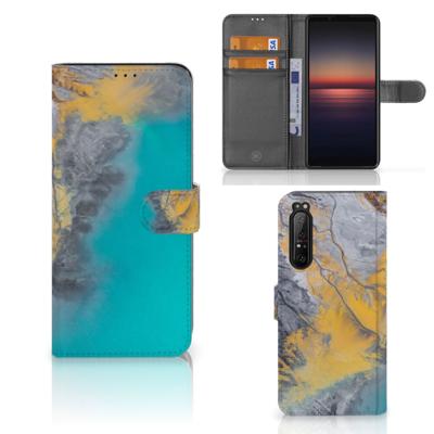Sony Xperia 1 II | Bookcase | Marble Blue Gold