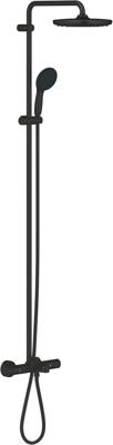Grohe QuickFix Vitalio Start 250 regendoucheset met 3 straalsoorten en thermostaatkraan incl. baduitloop Ø25cm mat zwart