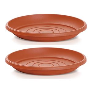 Opvangschaal/onderschaal bloempot/plantenpot - 3x - terracotta - rond - Dia 33 cm