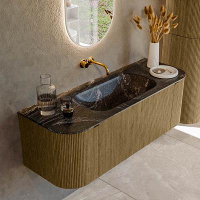 Badmeubel Mondiaz Kurve-Dlux | 130 cm cm | Meubelkleur Dusk | Wastafelkleur Lava | Solid surface | Wasbak midden spoelbak | Zonder kraangat(en)