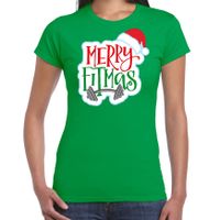 Merry fitmas Kerstshirt / outfit groen voor dames