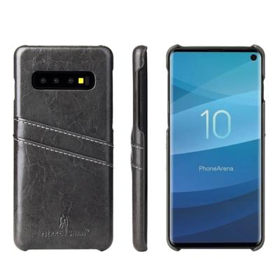 Fierre Shann Retro olie Wax textuur PU lederen Case voor Galaxy S10 met Card Slots (zwart)