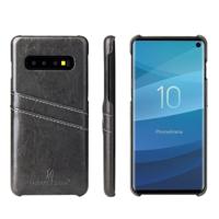 Fierre Shann Retro olie Wax textuur PU lederen Case voor Galaxy S10 met Card Slots (zwart)