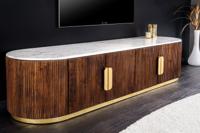 Design TV-bord GATSBY 170 cm Bruin Goud Mangohout Wit Marmeren Blad Lowboard - 45828 Design TV-bord GATSBY 170 cm Bruin Goud Mangohout Wit Marmeren Blad Lowboard - 45828