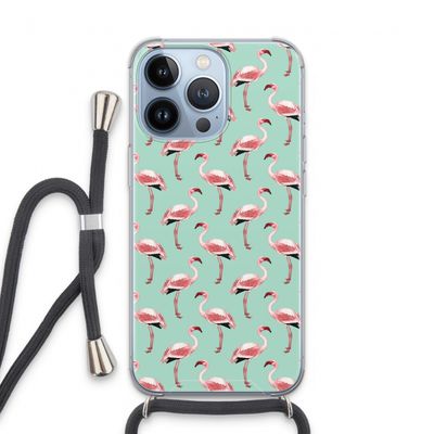 Flamingoprint groen: iPhone 13 Pro Transparant Hoesje met koord