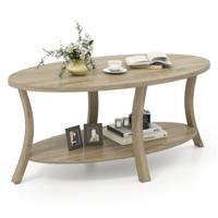 Ovale Salontafel met Opbergruimte Woonkamer Tafel 2-laags Bijzettafel Salontafel Koffietafel Eikenhout