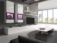 Tv-meubel set BABEL 5 deuren wit/hoogglans wit met verlichting met salontafel - thumbnail