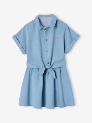 Meisjesset met geknoopte blouse en rokje lichtblauw