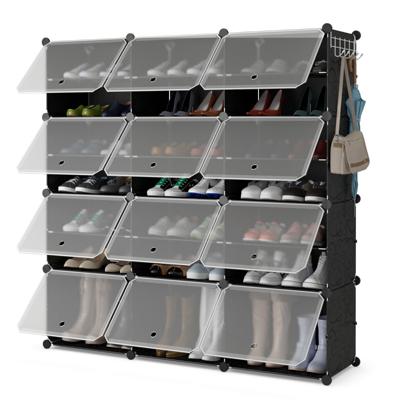 8-Vaks Schoenenrek Kunststof Schoenenkast voor 48 Paar Schoenen met Ophanghaak aan de Zijkant Verstelbaar voor Hakken en Laarzen