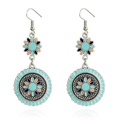Ronde dames oorhangers met bloemvorm Ibiza multicolor turquoise