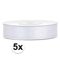 5x Witte satijnlinten op rol 1,2 cm x 25 meter cadeaulint verpakkingsmateriaal   - - thumbnail