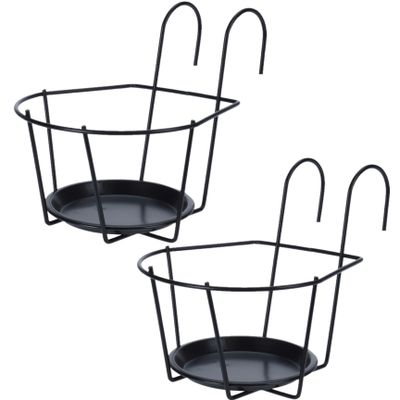 2x stuks zwarte bloempot muurhanger voor plantenpot diameter 17 cm metaal 2x stuks zwarte bloempot muurhanger voor plantenpot diameter 17 cm metaal