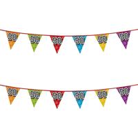 Boland Vlaggenlijn 50 jaar - 2x - multicolor - glitters - 8 meter - kunststof - vlaggetjes