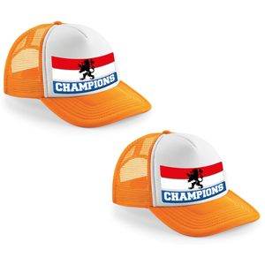 2x stuks oranje/ wit Champions Hollandse vlag snapback cap/ truckers pet dames en heren - Koningsdag