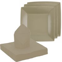 Feest/verjaardag servies set 20x gebaksbordjes/25x servetten - taupe/beige - karton