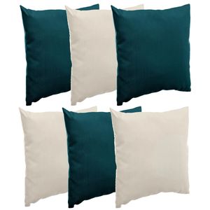 Bank/sier/tuin kussens voor binnen/buiten set 6x stuks beige/emerald groen 40 x 40 cm