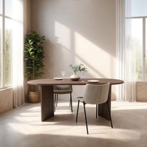 Ovale Eettafel Nina 200 x 90cm, kleur bruin notenhout