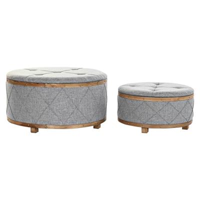 Kruk DKD Home Decor Natuurlijk Hout Polyester Lichtgrijs (80 x 80 x 43 cm)