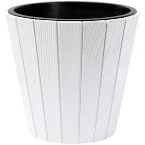 Prosperplast Plantenpot/bloempot Wood Style - buiten/binnen - kunststof - wit - D49 x H45 cm - Plantenpotten