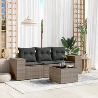 4-delige Loungeset met kussens poly rattan grijs