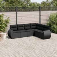 6-delige Loungeset met kussens poly rattan zwart