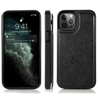 iPhone 12 Pro hoesje - Backcover - Pasjeshouder - Portemonnee - Bloemenprint - Kunstleer - Zwart - thumbnail