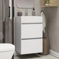 Xellanz Mini Onderkast Met 2 Laden - 45cm - Glans Wit En Wastafel Keramiek Glans Wit