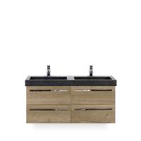 Seville Badmeubelset 120 cm - 4 laden Natuur Eiken - Wastafel Hardsteen Wit Lucca