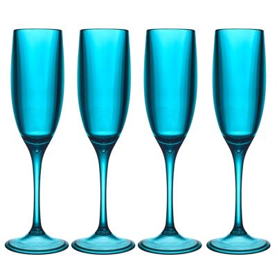 Home Deco Factory Champagneglas - 4x - 13 cl - blauw - kunststof - vaatwasserbestendig