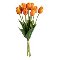 Atmosphera Kunst tulpen boeket Holland - 10x stuks - oranje - real touch - kunst zijdebloemen
