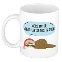 Wake me up when Christmas is over kerstcadeau koffiemok / theebeker luiaard Kerstmis 300 ml    -
