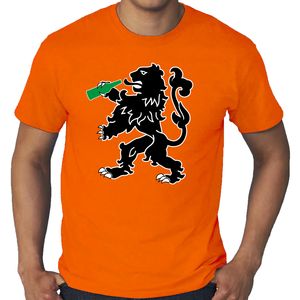Grote maten drinkende leeuw t-shirt oranje voor heren - Koningsdag shirts 4XL  -
