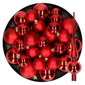 Kerstversiering kunststof kerstballen met piek rood 6-8-10 cm pakket van 45x stuks