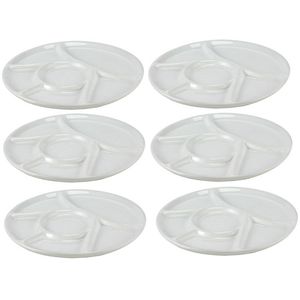 6x Witte fondue/gourmet/bbq borden 22,7 cm 6 vakken - Gourmetborden