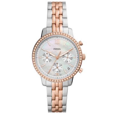 Fossil ES5279 Horloge Neutra Chrono staal-parelmoer rose-en zilverkleurig 36 mm