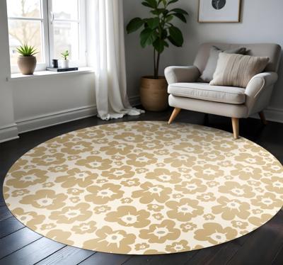 Beige klaprozen vinyl tapijt bloemen en planten