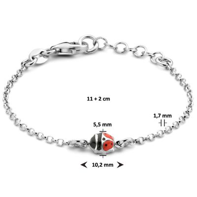 Armband Lieveheersbeestje zilver-emaille zwart-rood 11-13 cm