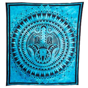 Authentiek Wandkleed Katoen met Hamsa Hand Blauw (230 x 210 cm)