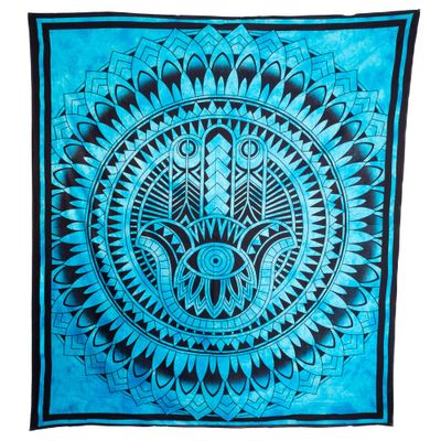 Authentiek Wandkleed Katoen met Hamsa Hand Blauw (230 x 210 cm)