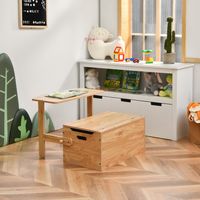 3 in 1 Kinderen Activiteitentafel set met Bureau & Bankje & Opbergdoos voor Kleuterschool Natuurlijk