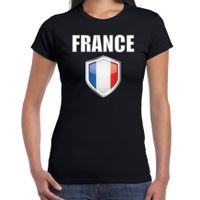 Frankrijk landen supporter t-shirt met Franse vlag schild zwart dames - thumbnail