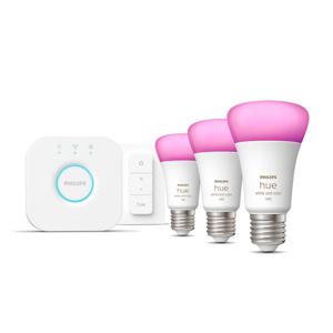 Philips Lighting Hue LED-lamp 871951429135500 Energielabel: F (A - G) Hue White & Col. Amb. E27 3er Starter Set inkl. DimmerSwitch 3x800lm 75W E27 11 W Warmwit