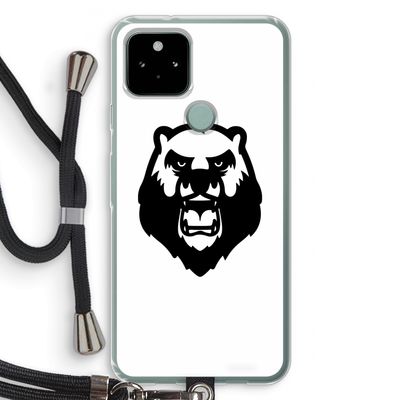 Angry Bear (white): Pixel 5 Transparant Hoesje met koord