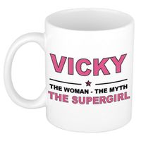 Naam cadeau mok/ beker Vicky The woman, The myth the supergirl 300 ml   -