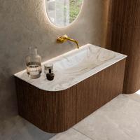 Badmeubel Mondiaz Kurve-Dlux | 95 cm | Meubelkleur Walnut | Wastafelkleur Glace | Solid surface | Rechts spoelbak | Zonder kraangat(en) Badmeubel Mondiaz Kurve-Dlux | 95 cm | Meubelkleur Walnut | Wastafelkleur Glace | Solid surface | Rechts spoelbak | Zonder kraangat(en)
