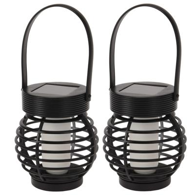 Set van 2x stuks solar led lantaarn - zwart - 11 cm - zonne-energie - tuinverlichting - solarlampen