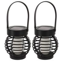 Set van 2x stuks solar led lantaarn - zwart - 11 cm - zonne-energie - tuinverlichting - solarlampen