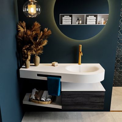 MONDIAZ RIVA 120cm badmeubel onderkast / planchet kleur Antracite met 1 lade. Wastafel DULCET rechts 1 kraangat kleur Talc. MONDIAZ RIVA 120cm badmeubel onderkast / planchet kleur Antracite met 1 lade. Wastafel DULCET rechts 1 kraangat kleur Talc.